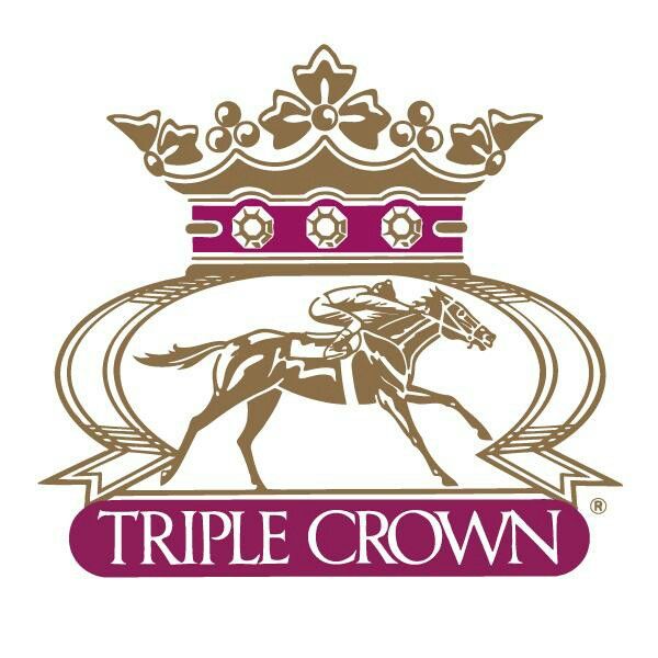 the triple crown logo with a horse on it's back and purple trimming