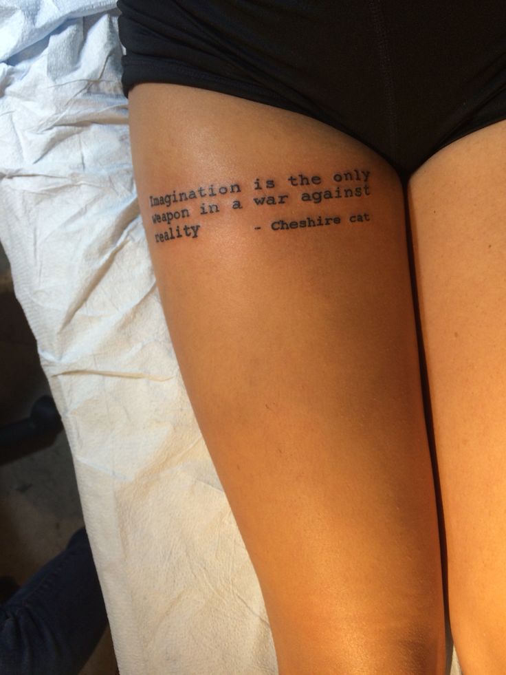 Where To Get A Quote Tattoo, Tattoos Text Women, Quote Tattoo On Leg Women, Leg Tattoos Quotes Women, Women Leg Tattoos Thigh Tat Quotes, Long Word Tattoos For Women, Film Quotes Tattoo, Tattoo Quotes Self Love, Word Thigh Tattoo Women