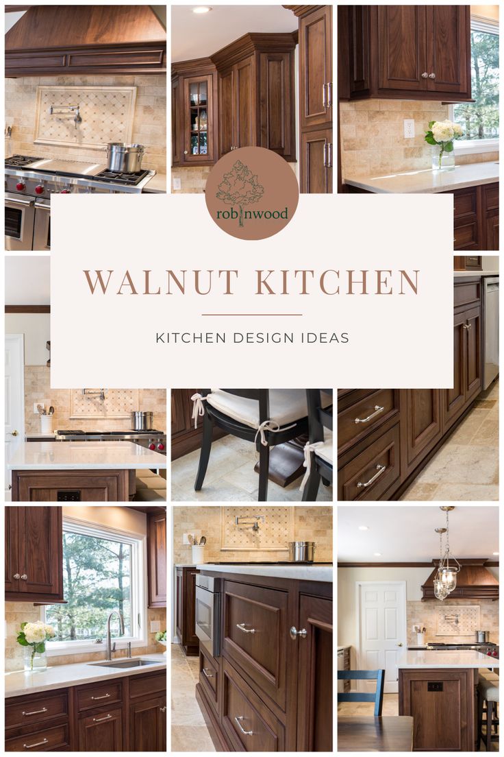 the walnut kitchen cabinets are all different styles and colors, but there is no one in them