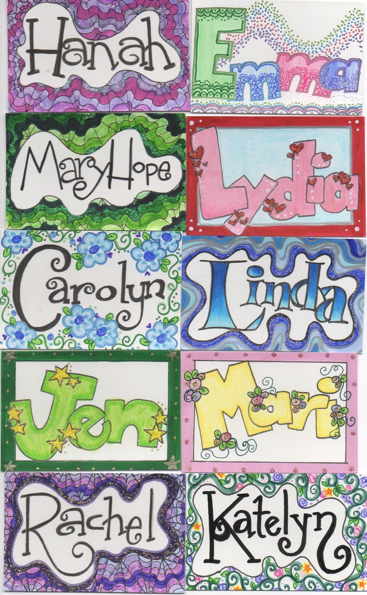 the name stickers are all different colors and sizes, but one is for each child's name