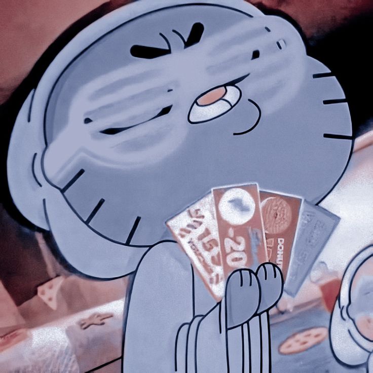 a cartoon character holding some money in his hand