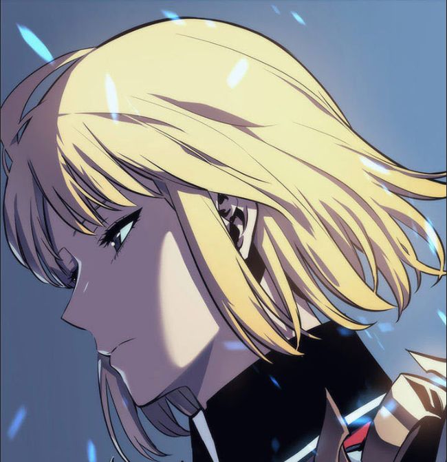 an anime character with blonde hair and blue eyes