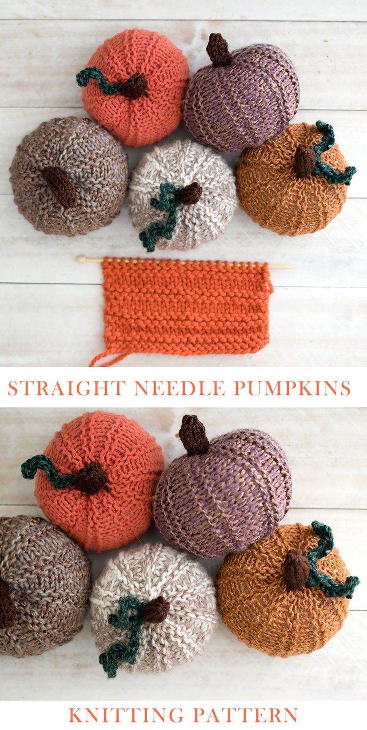 crocheted pumpkins with different colors and sizes are shown in the same pattern