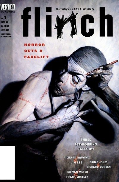 a magazine cover with a drawing of a man holding a knife in his hand and the words flesh written on it