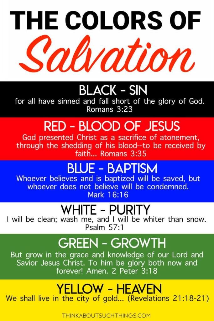 the colors of salvation is shown in this colorful poster with words from different bibles