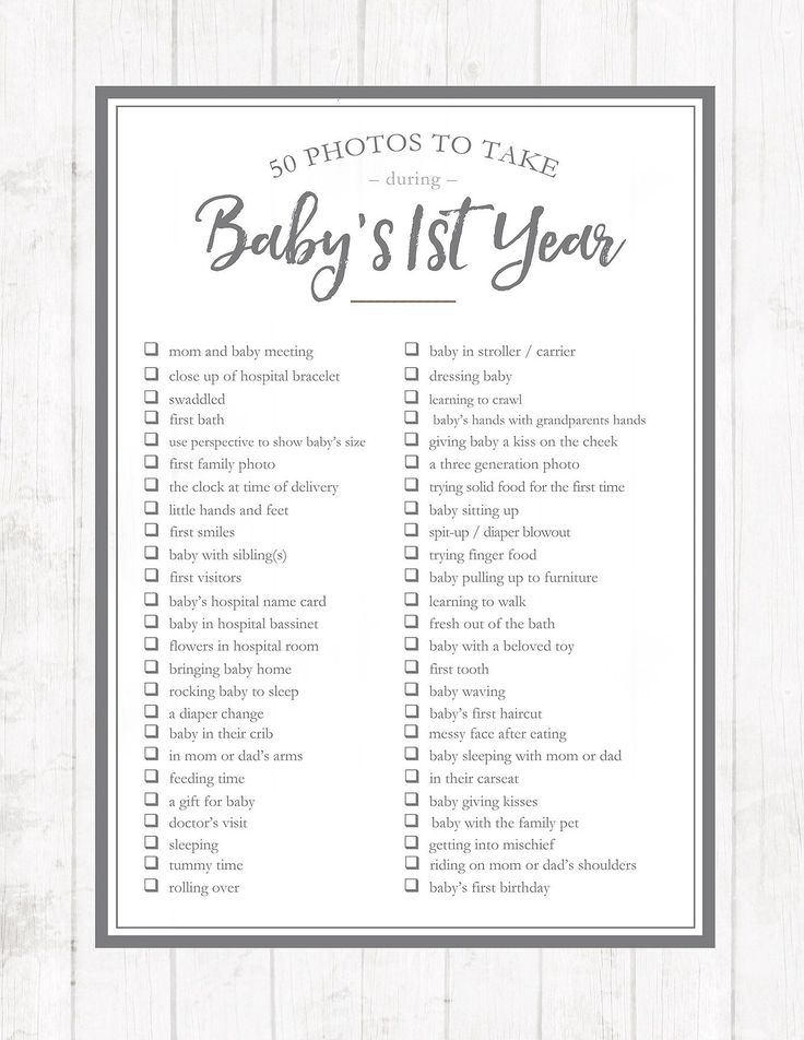 a baby's first year checklist with the words 50 photos to take