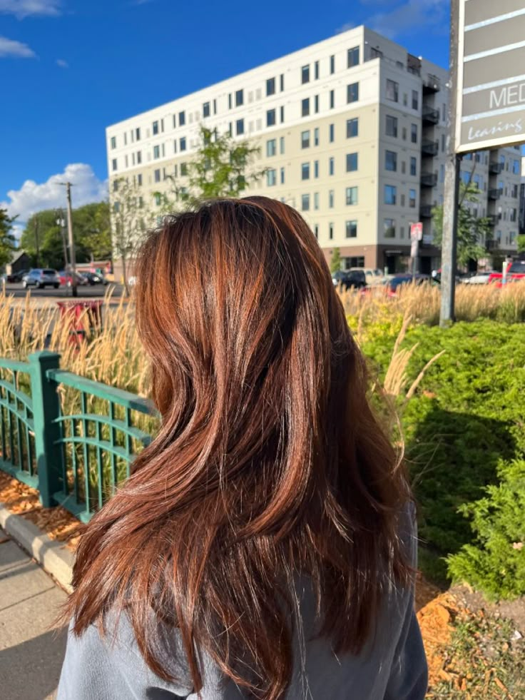 Ginger Dye On Brown Hair, Bubble Hair Dye Korean, Box Dyed Brown Hair, Golden Brown Dyed Hair, Bubble Dye Hair, Round Layers Straight Hair, Cherry Brown Hair On Pale Skin, Copper Ends On Brown Hair, Asian Golden Brown Hair