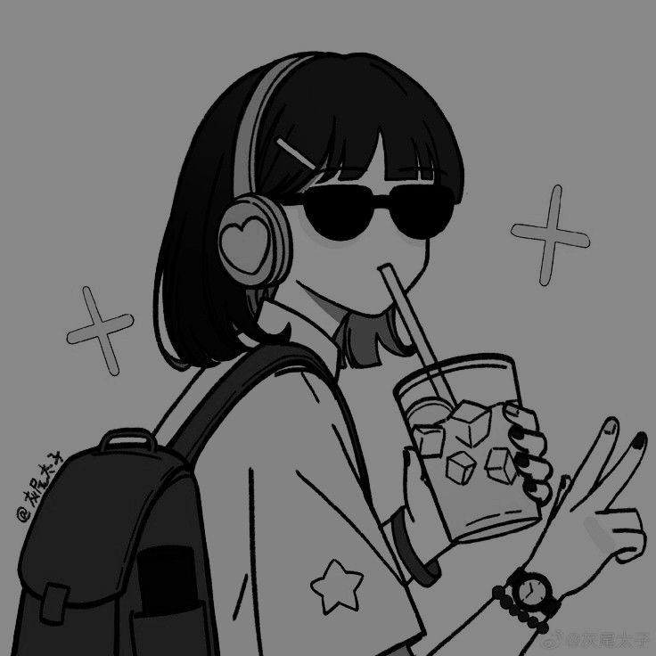 a woman with headphones and a drink in her hand