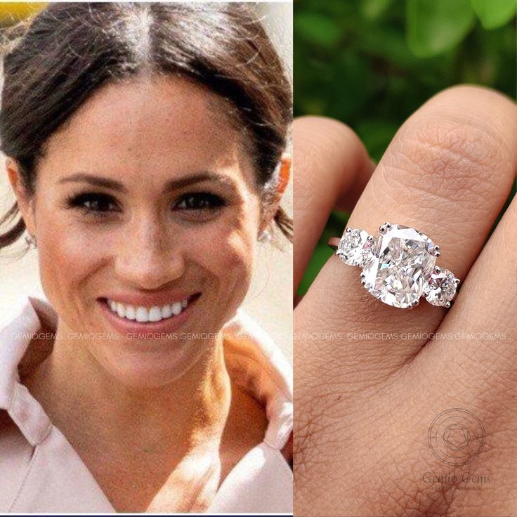 a woman's engagement ring with an oval diamond in the center and a photo of her