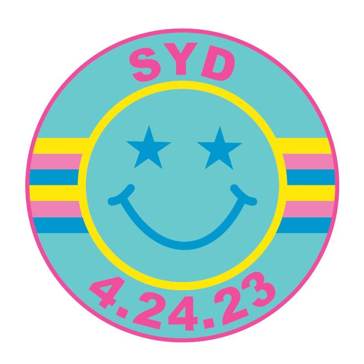 a smiley face with stars and stripes on it, says syd 424 23