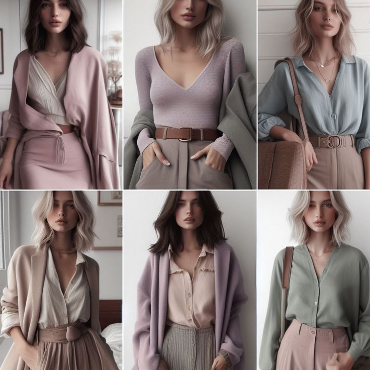 Cool Summer Color Palette Outfit Ideas, Soft Colored Outfits, True Summer Outfits Casual, Soft Natural Soft Summer Outfits, Muted Cool Color Outfits, Soft Summer Office Wardrobe, Soft Summer Color Palette Outfits Casual, Summer Pallete Colors Outfits, Soft Natural True Summer