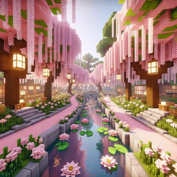 an image of a pink city with water lilies