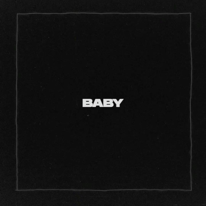 a black square with the word baby written in white on it's bottom corner