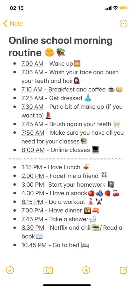 an image of a text message that reads online school morning routine