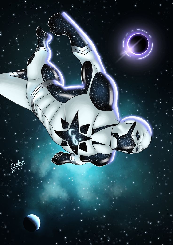 an artist's rendering of a man floating in space