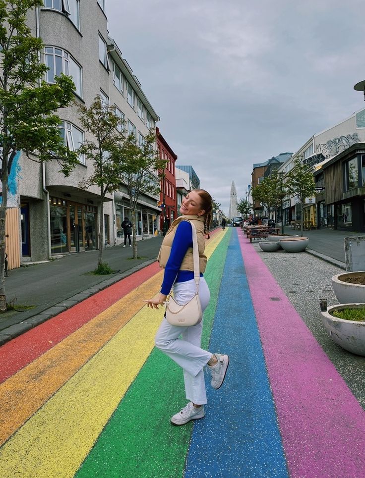 Reykjavik, iceland, travel, outfit, rainbow street Reykjavik Iceland Outfit, Iceland Travel Outfit, Iceland Outfit, Iceland Fashion, Iceland Honeymoon, Ice Land, Iceland Winter, Iceland Trip, Road Pictures