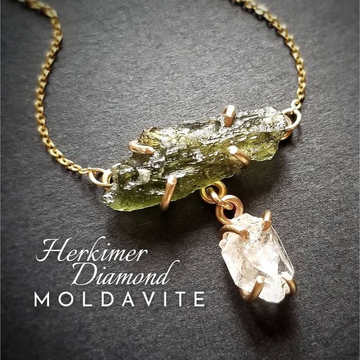 Genuine earthmined Herkimer diamond quartz is set in a handcrafted prong in your choice of 14k gold, gold filled or 925 sterling silver. This naturally double terminated crystal suspends from a certified moldavite pendant that connects to a 1.1mm sparkling delicate yet strong cable chain. ~Necklaces in pics are sold, you will receive similar but unique stones ~Natural moldavite pieces range from .5g - 1g. If you prefer extra dainty size or larger please leave me a note or DM. ~Wrapped in black g Crystal Gold Necklace, Moldavite Necklace, Raw Rose Quartz Necklace, Raw Diamond Necklace, Moldavite Crystal, Moldavite Pendant, Herkimer Diamond Necklace, Raw Stone Necklace, Moldavite Jewelry