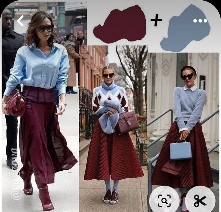 Burgundy Color Palette Outfit, Maroon Colour Combination Outfit, Wine Color Combinations Outfits, Burgundy Outfit Ideas Color Combos, Burgundy Colour Combinations, Plum Outfit Ideas, Fashion Trends 2023 Spring Summer Women, Looks Kate Middleton, Rok Outfit