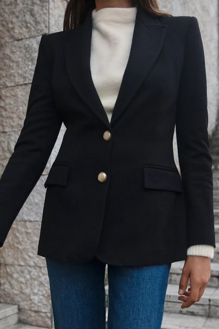 GOLD BUTTON FITTED BLAZER - Black | ZARA United States Suit Jackets For Women, Zara Blazer, Cardigan Sweater Dress, Slim Fit Suit, Shirt Blouses Tops, Leather Shirt, Tailored Blazer, Blazer Vest, Fitted Blazer