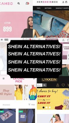 a collage of photos with the words, shein alternatives and other items