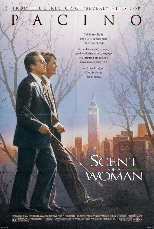 the movie poster for scent woman starring two men in suits and ties, one holding a cane