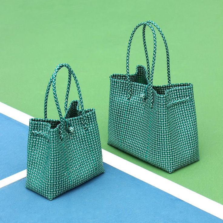 Cheap Multicolor Square Bucket Bag, Affordable Green Straw Bag With Double Handle, Affordable Handwoven Bucket Beach Bag, Luxury Green Tote Straw Bag, Cheap Trendy Green Beach Bag, Luxury Handwoven Bucket Bag For Shopping, Cheap Shopping Bags With Braided Handles, Tory Burch Market Tote, Recycle Tote Bag