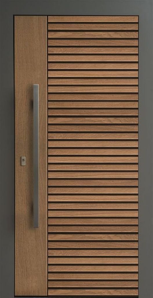 a close up of a door with wooden slats on the front and side panels