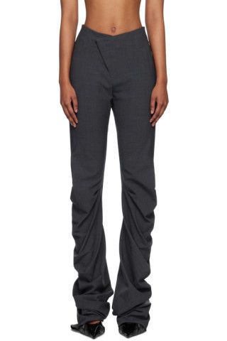 Ottolinger: Gray Drape Trousers | SSENSE Ottolinger Outfit, Ottolinger Pants, Drape Pants Outfit, Draping Trousers, Draped Trousers, Trousers Aesthetic, Cool Trousers, Skirt With Pants, Draped Pants