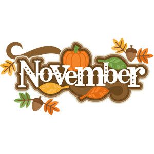 the word november is surrounded by autumn leaves and acorns