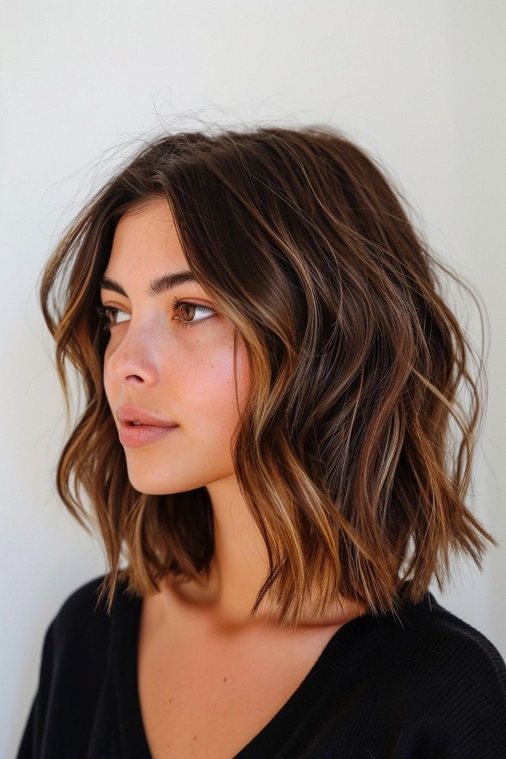 California Brunette Hair, California Brunette, Brunette Hair With Highlights, Brunette Balayage Hair, Brown Hair Balayage, Wavy Bobs, Balayage Brunette, Hair Envy, Shoulder Length Hair