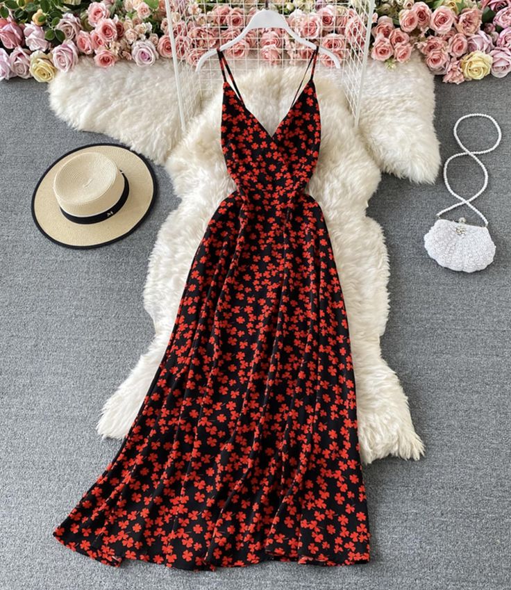 Stylish v neck floral dressFabric: blendedColor: black, white, redSize: S, M, LS length 133 bust 84-94 waist 65M length 134 bust 88-98 waist 69L length 135 bust 92-102 waist 73&ltp&gtFor more pictures of the dress, please contact us, thank you.&lt/p&gt&ltbr/&gt Satin Long Sleeve Dress, Mood Designer Fabrics, Black Daisy, Casual Day Outfits, Satin Maxi Dress, Ribbed Dresses, Knit Sweater Dress, Sun Dress, Bohemian Dress