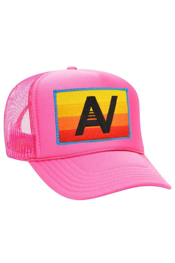 LOGO RAINBOW VINTAGE TRUCKER HAT - Aviator Nation Aviator Nation Logo, Preppy Hat, Celebrity Style Dresses, Pink Trucker Hat, Vintage Trucker Hat, Rainbow Vintage, Boyfriend Hoodie, Aviators Women, Vintage Trucker Hats