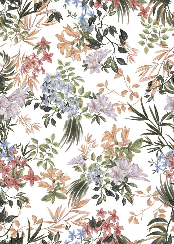 a floral wallpaper with many different colored flowers