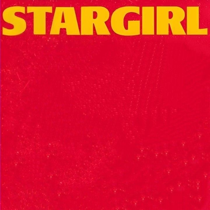 a red book cover with the words stargirl written in yellow on it's front