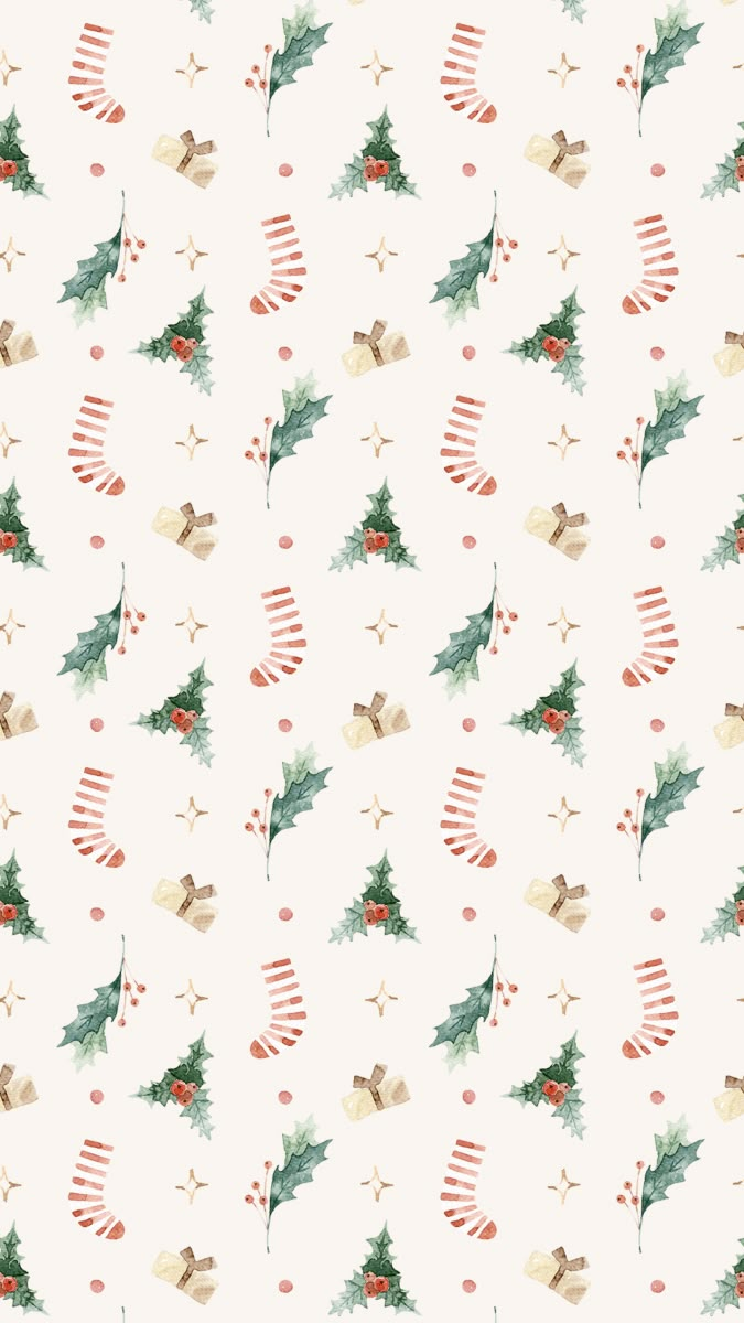 a white christmas wallpaper with holly and stockings on it's sides, including an ornament