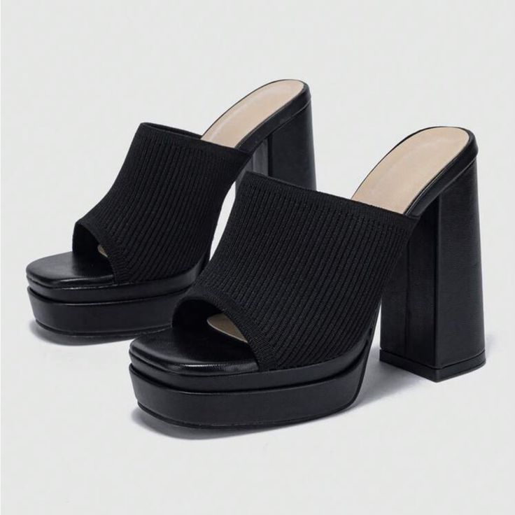 Brand New, Size 6. Trendy Black Wedge Sandals With Block Heel, Black Block Heel Summer Sandals, Black Summer Block Heel Shoes, Black Block Heel Summer Heels, Chic Chunky Platform Mules, Black Platform Sandals For Spring, Summer Chunky Platform Heels Medium Width, Trendy Black Summer Heels, Black Block Heel Wedge Sandals For Spring