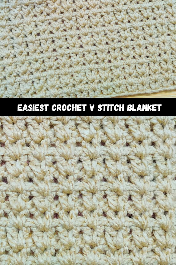 the crochet v stitch blanket pattern is shown in two different sizes and colors