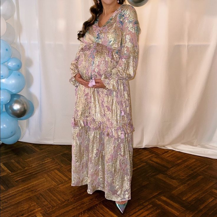 Only Wore Once For A Few Hours For Baby Shower - Perfect Condition! In Color Pastel Multi Hemant And Nandita, Color Pastel, Kaftan Dress, Purple Gold, Baby Shower, Pastel, Maxi Dress, Shower, Womens Dresses