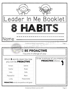 an image of a book report with the title'leader in me booklet 8 habitts '