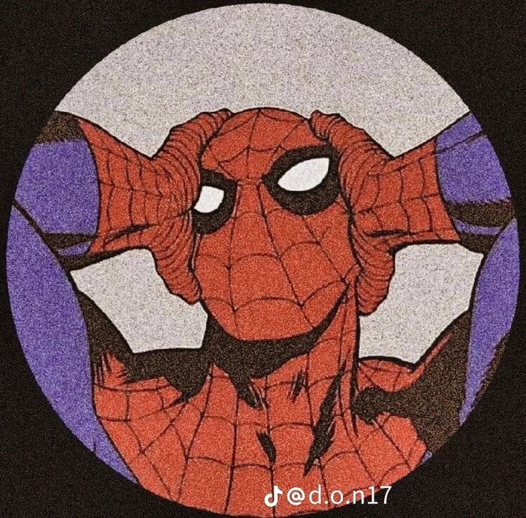 a spider - man with his hands on his head in front of a circular background