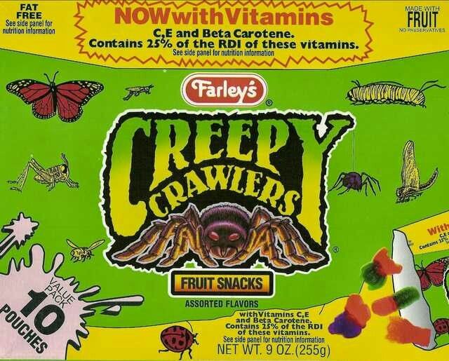 an image of a box of creepy crawlers gummys with fruit snacks on it