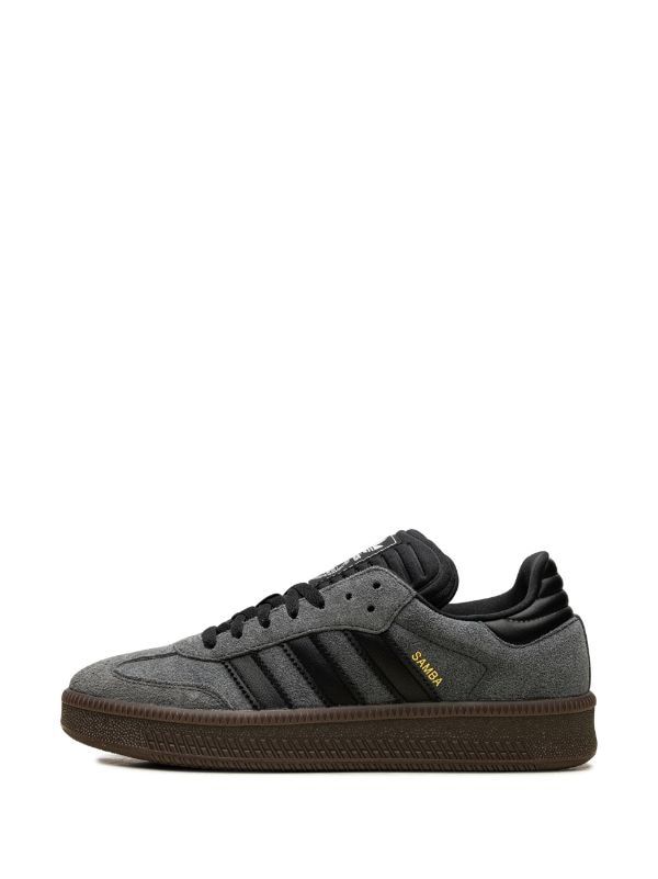 Adidas Samba XLG lace-up Sneakers - Farfetch Gray High-top Sneakers With Gum Sole For Sports, Gray Leather Skate Shoes With Gum Sole, Adidas Gray Sneakers With Gum Sole, Gray Leather Custom Sneakers With Gum Sole, Trendy Shoes Sneakers, Versace Outfit, Sneakers Grey, Clothing Hacks, Derby Shoes