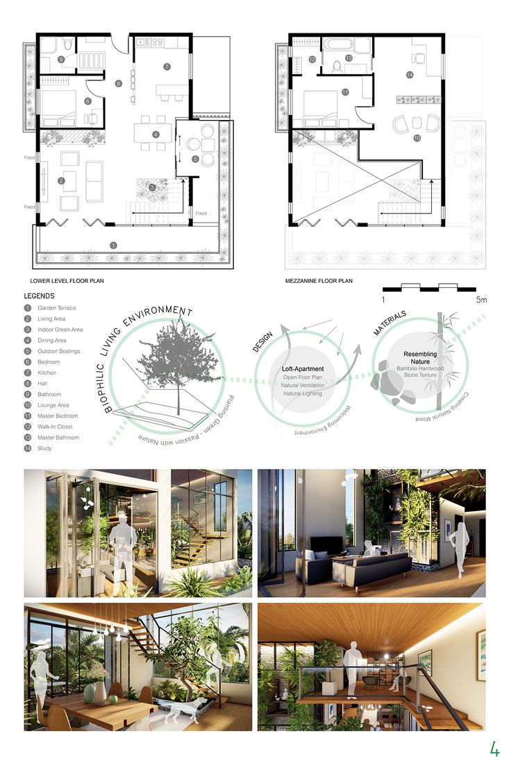 the floor plan for a modern house with lots of windows and plants on display in it