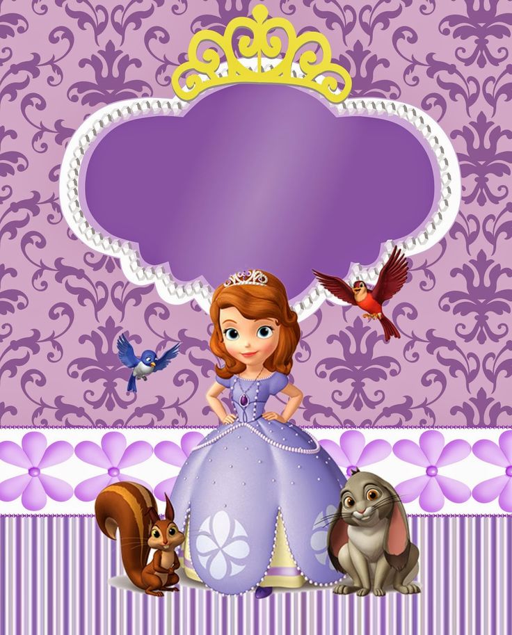 the princess and her animals are standing in front of a purple background with an empty sign