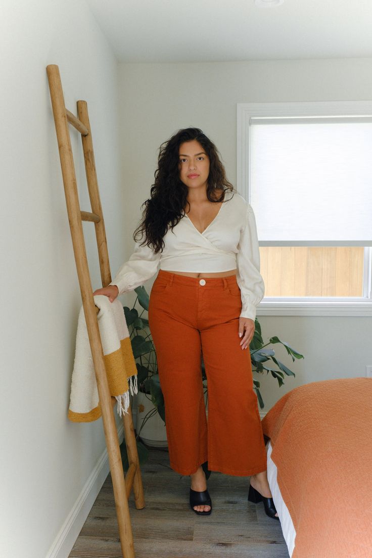 Flora Pant in Rust Extended · Whimsy & Row ~ Sustainable Clothing & Lifestyle Brand Mid Size Inspiration, Plus Size Soft Natural Kibbe, Journal Printouts, Mum Outfits, 2025 Style, 2024 Wardrobe, Amber Moon, Classy Fall Outfits, Cold Fashion