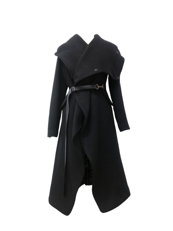 The Anteprima Coat – heikeny Black Wool Coat With Belted Cuffs For Winter, Black Belted Wool Coat For Winter, Black Belted Wool Coat For Fall, Designer Black Long Wool Coat, Designer Belted Outerwear For Fall, Black Winter Outerwear With Belted Cuffs, Fitted Black Belted Wool Coat, Long Fall Coat With Belt Detail, Black Belted Outerwear For Fall