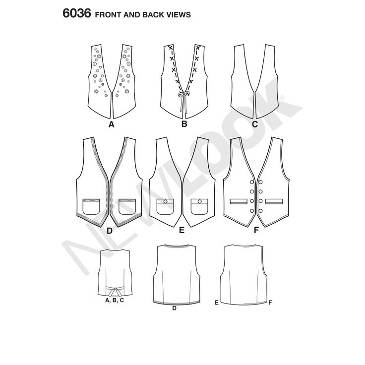 New Look Pattern 6036 Misses' & Men's Vests - New Look Vest Sewing, Vest Pattern Free, Vest Sewing Pattern, New Look Patterns, Men's Vests, Tilly And The Buttons, Pattern Code, Mens Vests, Vest Pattern