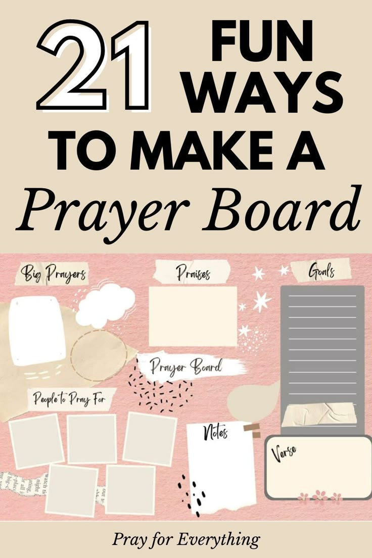 the book cover for 21 fun ways to make a prayer board with pictures and text