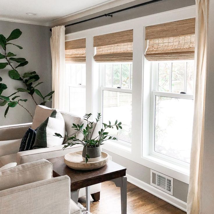 a living room with two couches and a coffee table in front of the window