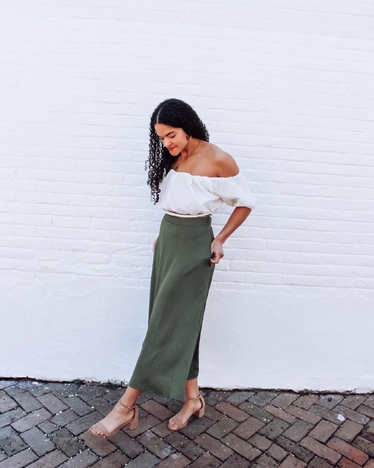 Shop our Casablanca Midi Skirt now at rebeccaolivia.com Versatile Midi Maxi Skirt For Spring, Versatile Midi Skirt For Spring, Casual Solid Maxi Skirt For Brunch, Casual Green Lined Pencil Skirt, Casual Green Pencil Skirt For Fall, Versatile Spring Midi Bottoms, Versatile Spring Midi-length Bottoms, Versatile Midi Bottoms For Spring, Relaxed Midi Length Skirt For Brunch